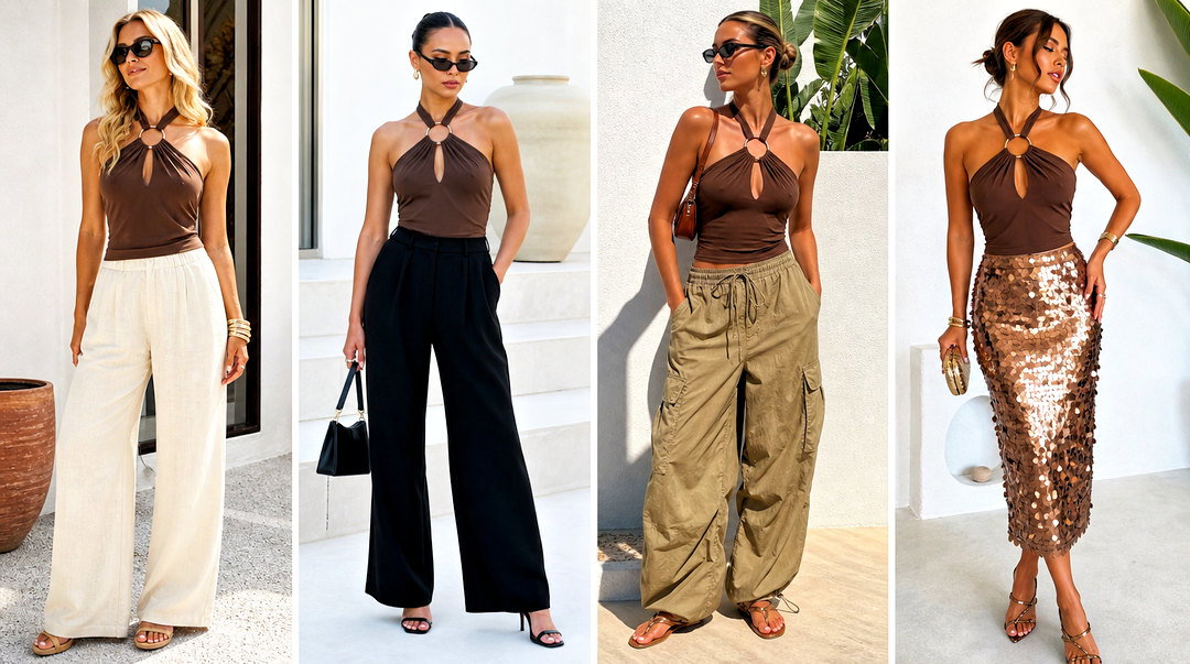 20 Ring Linked Halter Top Outfit Ideas for Night-Out Style