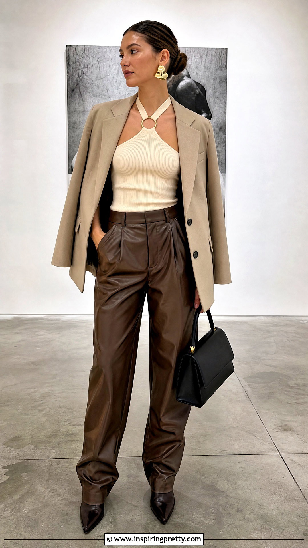 Ring Linked Halter Top With Faux Leather Pants - 20 Ring Linked Halter Top outfit ideas