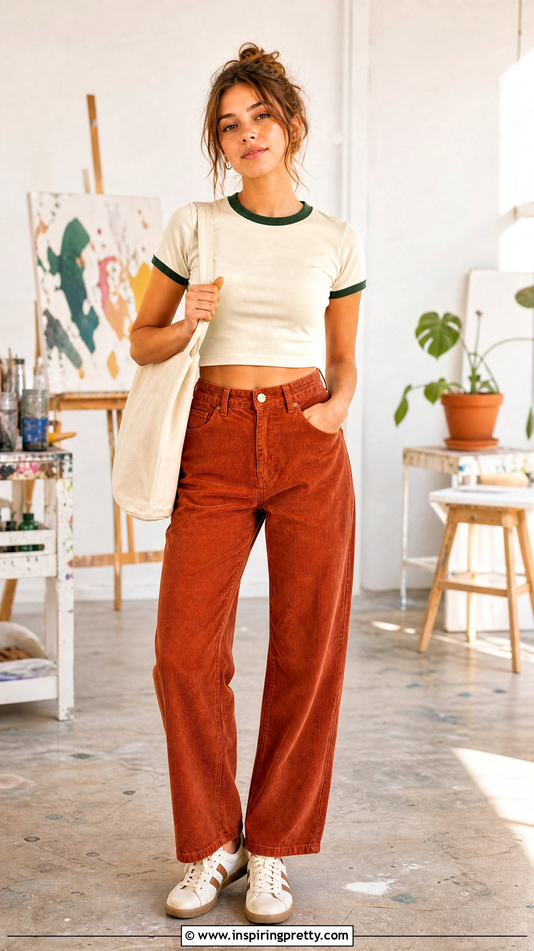 Ringer Crop Top Mockup With Corduroy Pants - 50 crop top mockup ideas