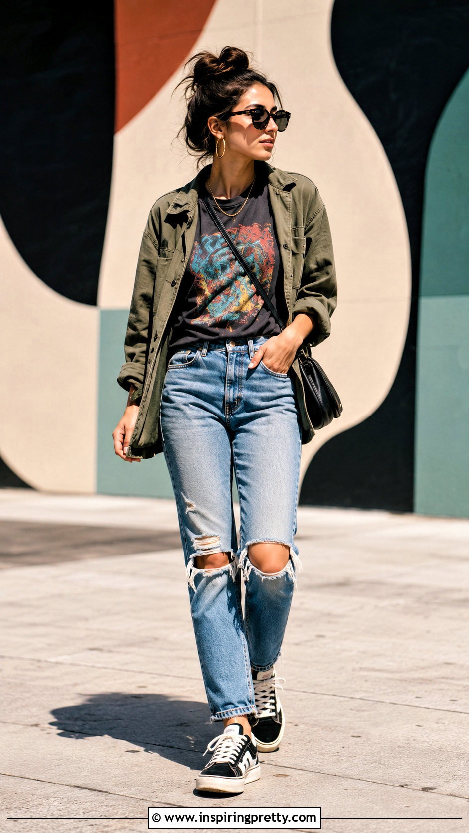 Ripped Jeans And Graphic T Shirt Outfit - 50 jeans and top