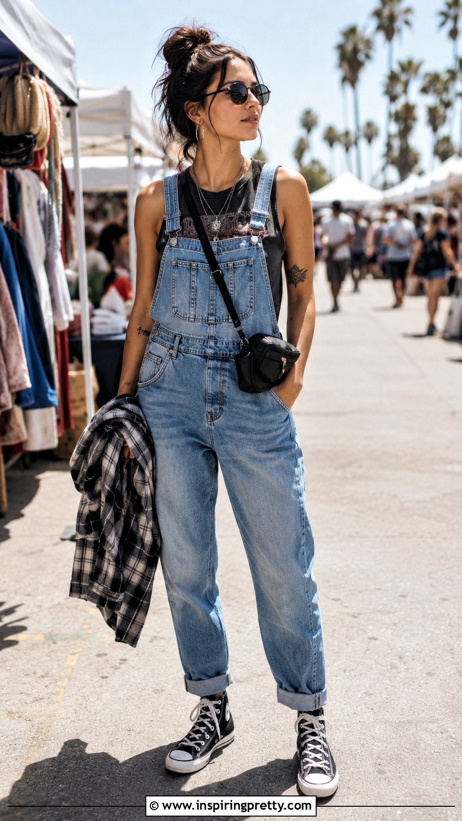 Rocker Tank Top With Denim Overalls - 25 rocker tank tops outfit ideas