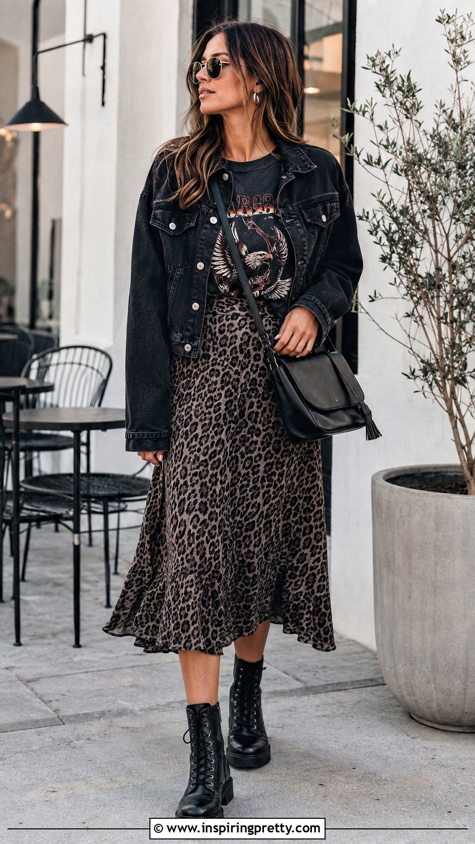 Rocker Tank Top With Leopard Midi Skirt - 25 rocker tank tops outfit ideas