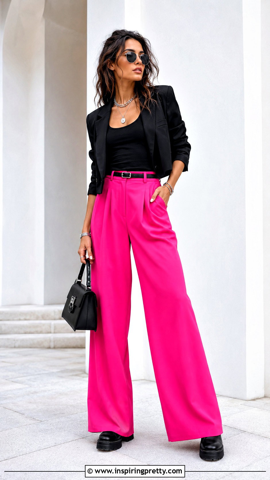 Rocker Tank Top With Pink Wide Leg Pants - 25 rocker tank tops outfit ideas