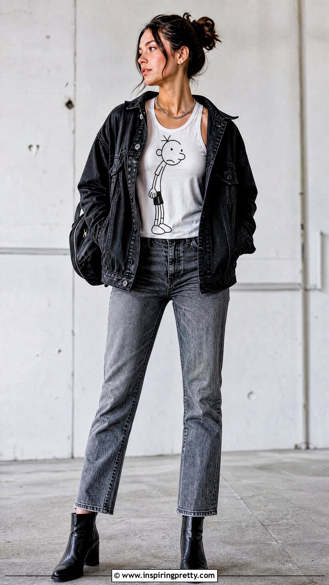 Rodrick Heffley Tank Top With Black Denim Jacket - 25 Rodrick Heffley Tank Top outfit ideas