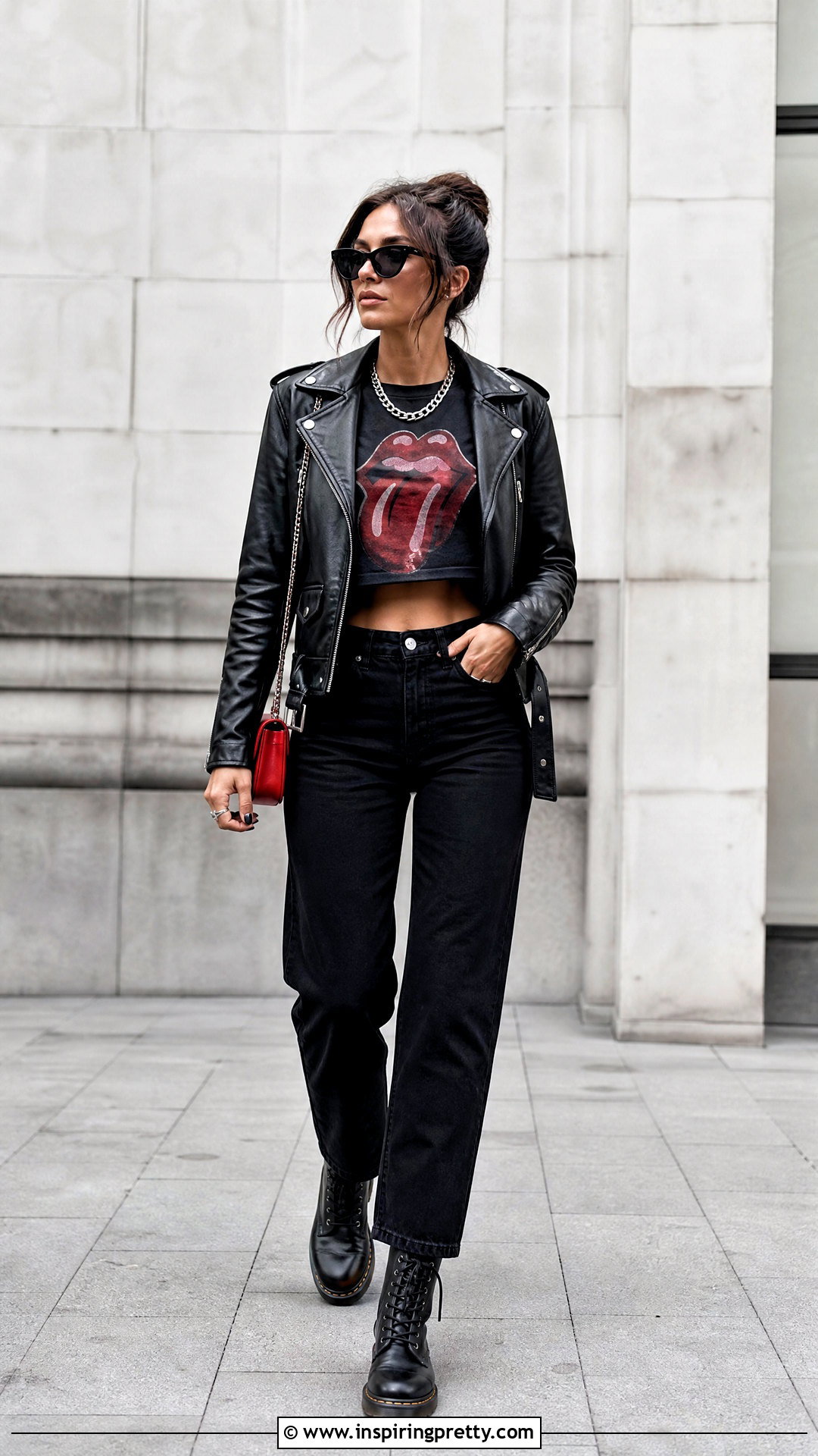 Rolling Stones Crop Top With Black Jeans And Moto Jacket - 25 Rolling Stones Crop Tops