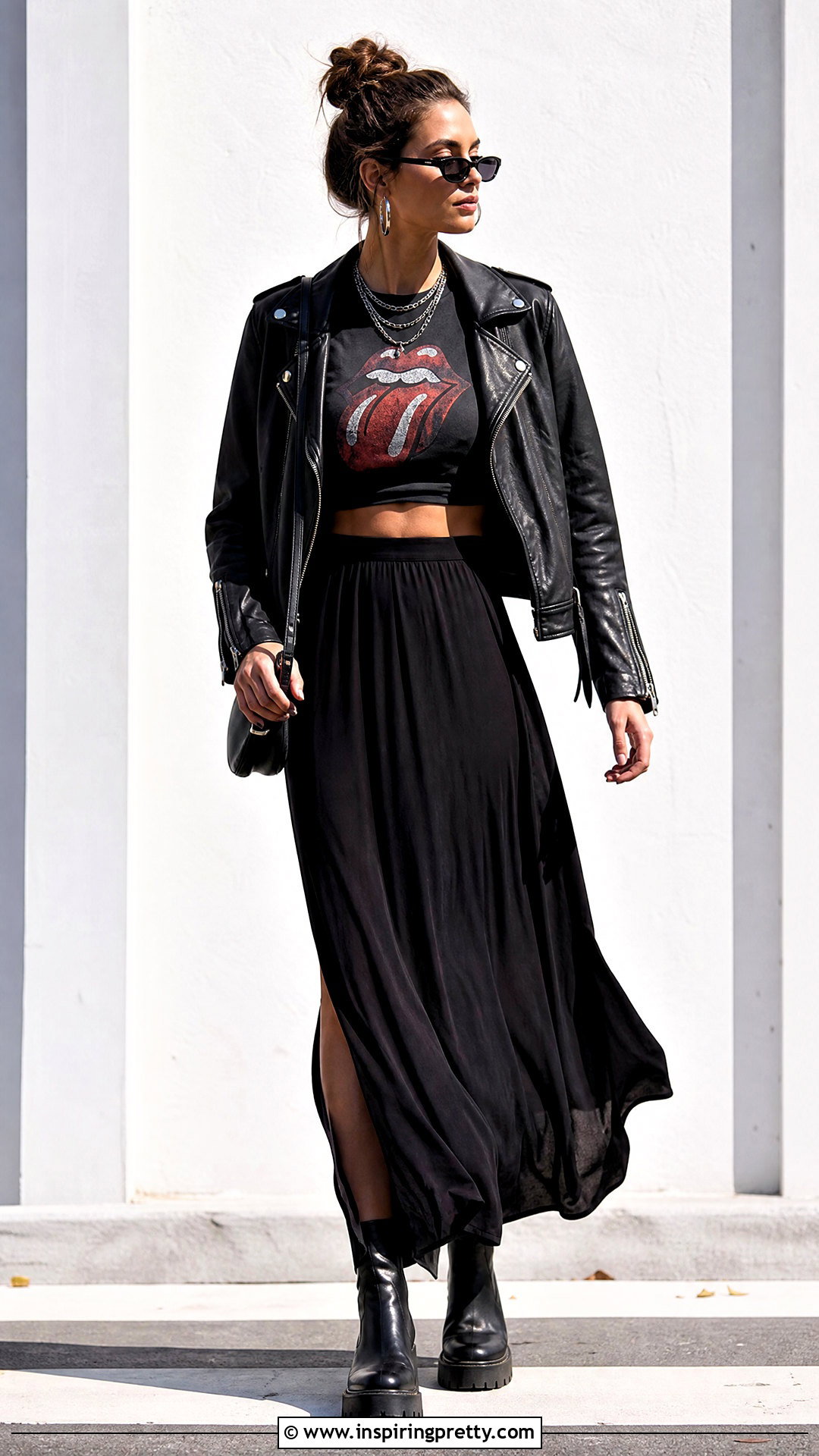 Rolling Stones Crop Top With Black Maxi Skirt - 25 Rolling Stones Crop Tops