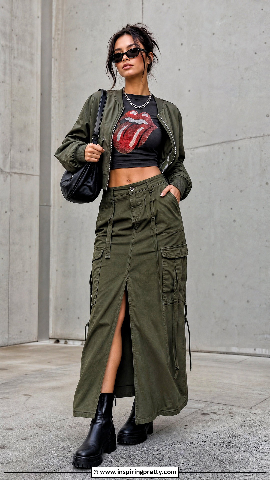 Rolling Stones Crop Top With Cargo Maxi Skirt - 25 Rolling Stones Crop Tops