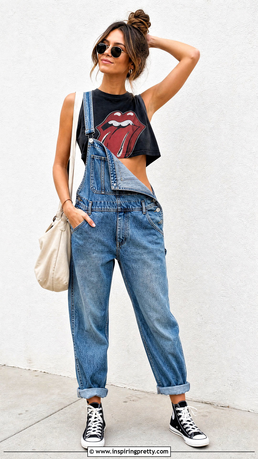 Rolling Stones Crop Top With Denim Overalls - 25 Rolling Stones Crop Tops