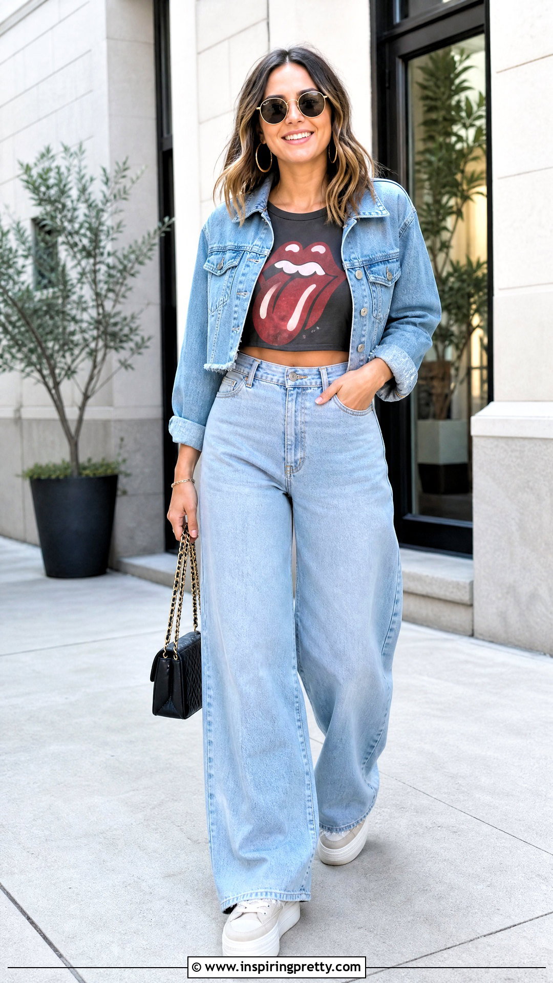 Rolling Stones Crop Top With Wide Leg Jeans - 25 Rolling Stones Crop Tops