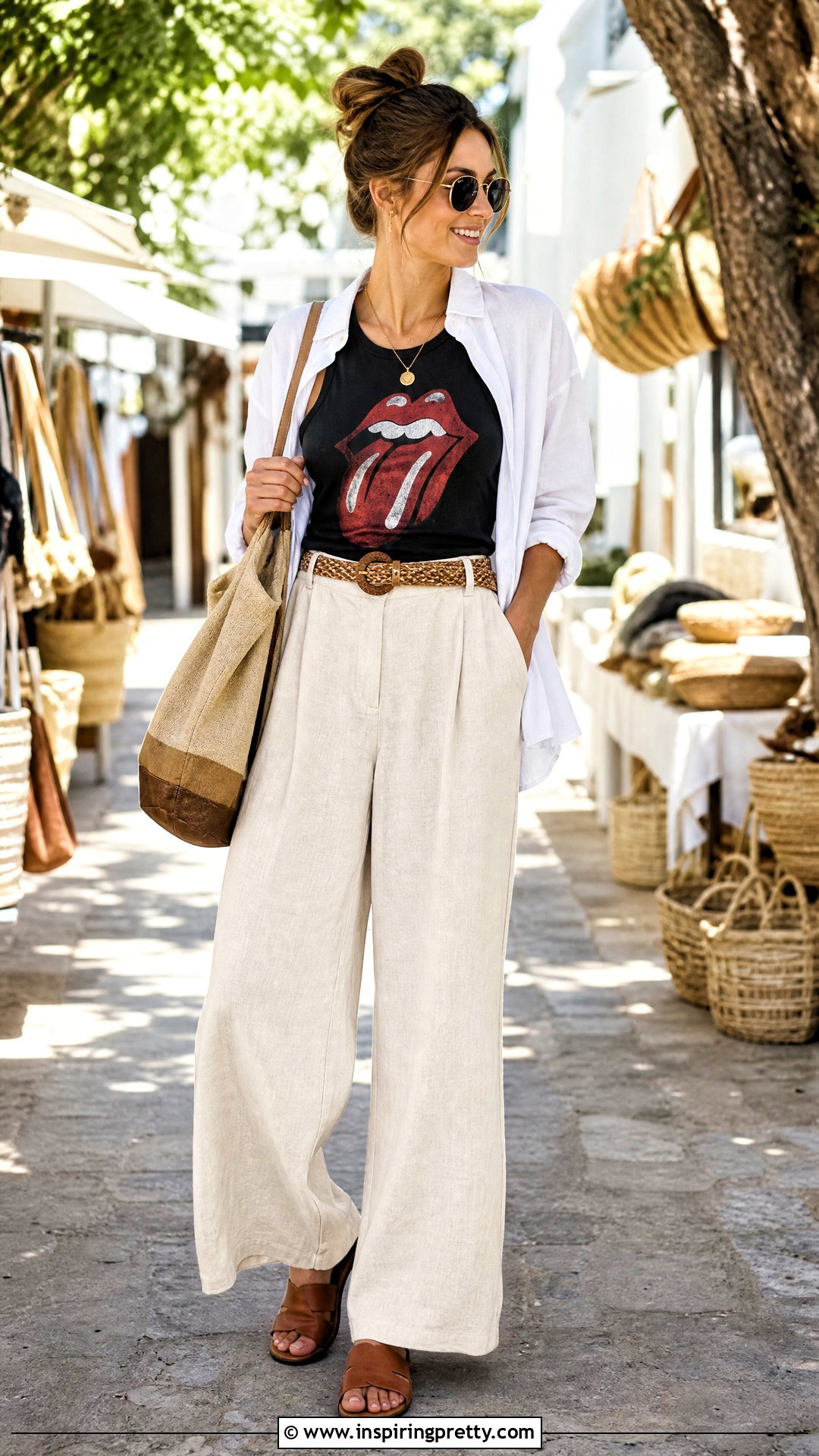 Rolling Stones Tank Top With Linen Pants - 20 Rolling Stones Tops outfit ideas