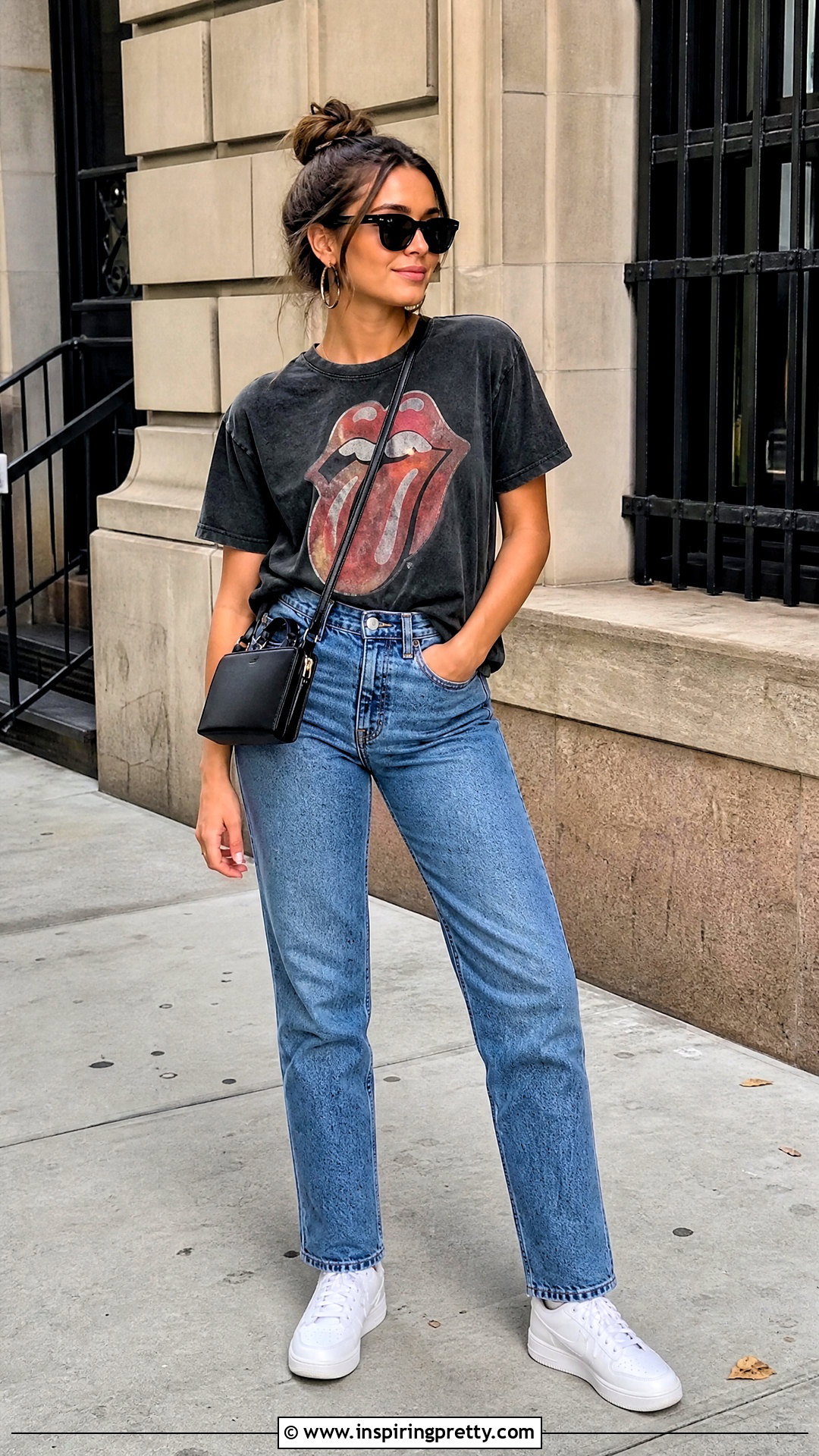 Rolling Stones Tee With Straight Leg Jeans - 20 Rolling Stones Tops outfit ideas