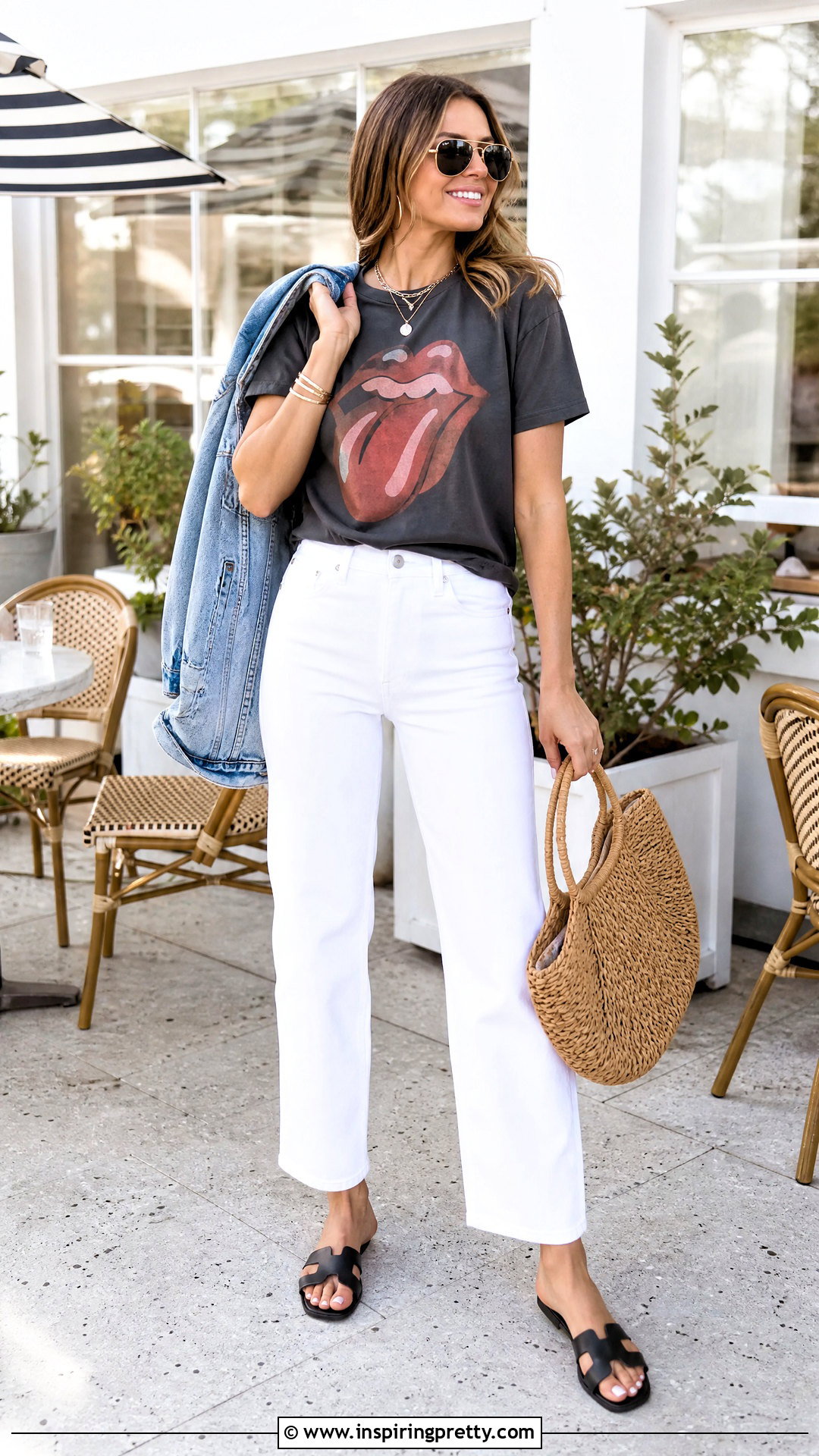 Rolling Stones Tee With White Jeans - 20 Rolling Stones Tops outfit ideas