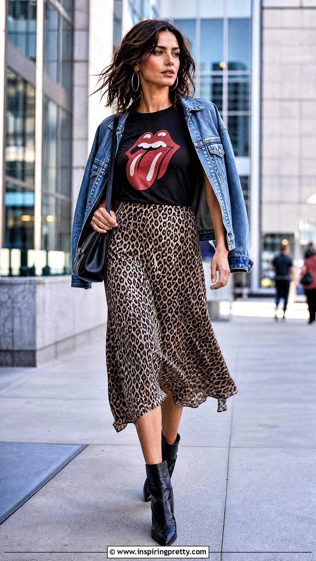 Rolling Stones Top With Leopard Print Skirt - 20 Rolling Stones Tops outfit ideas