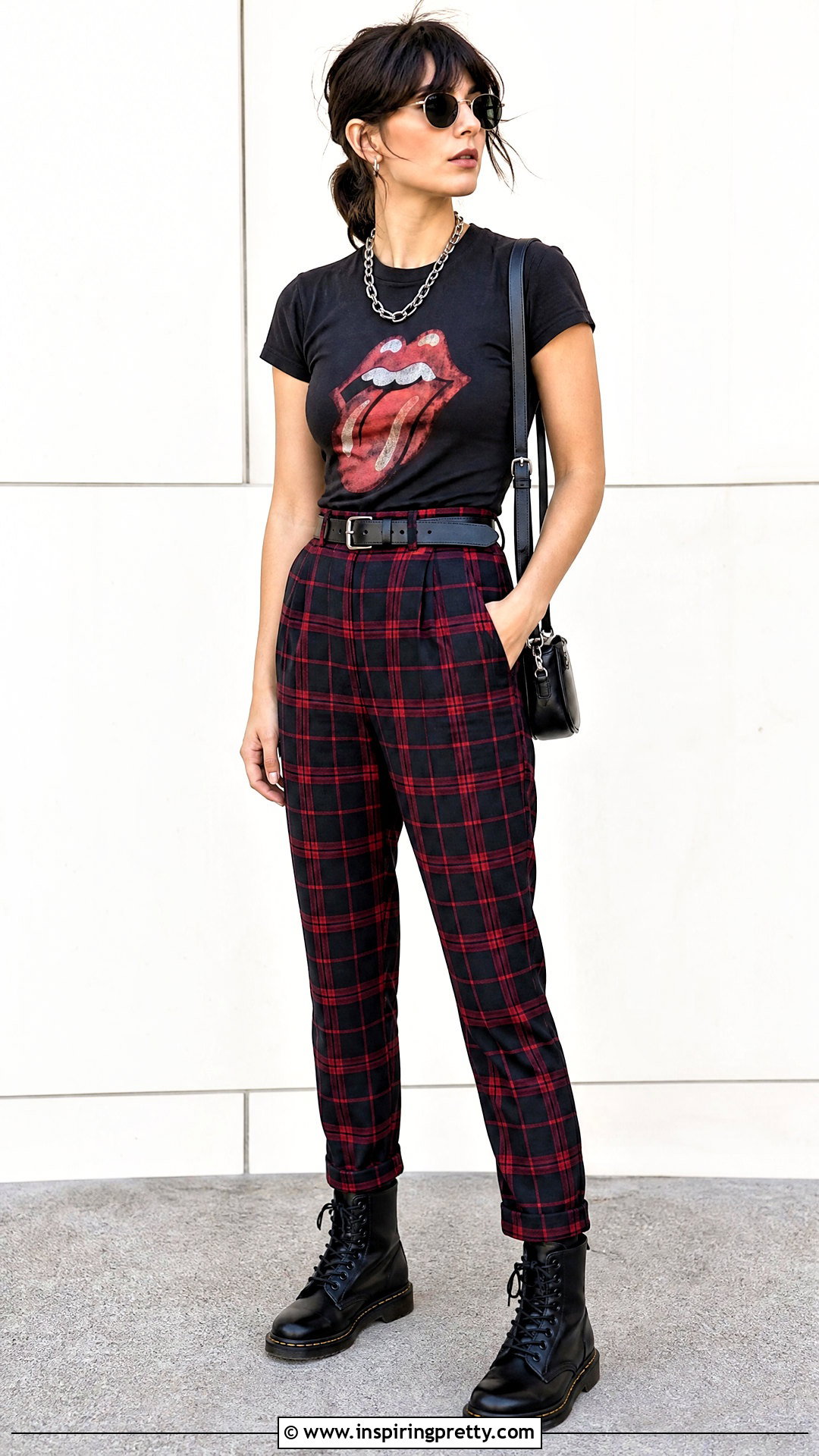 Rolling Stones Top With Plaid Pants - 20 Rolling Stones Tops outfit ideas