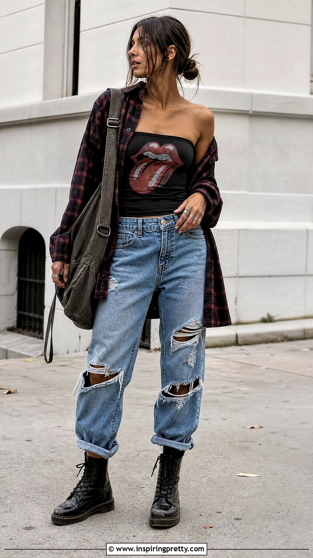 Rolling Stones Tube Top With Plaid Shirt And Ripped Jeans - 20 Rolling Stones Tube Tops