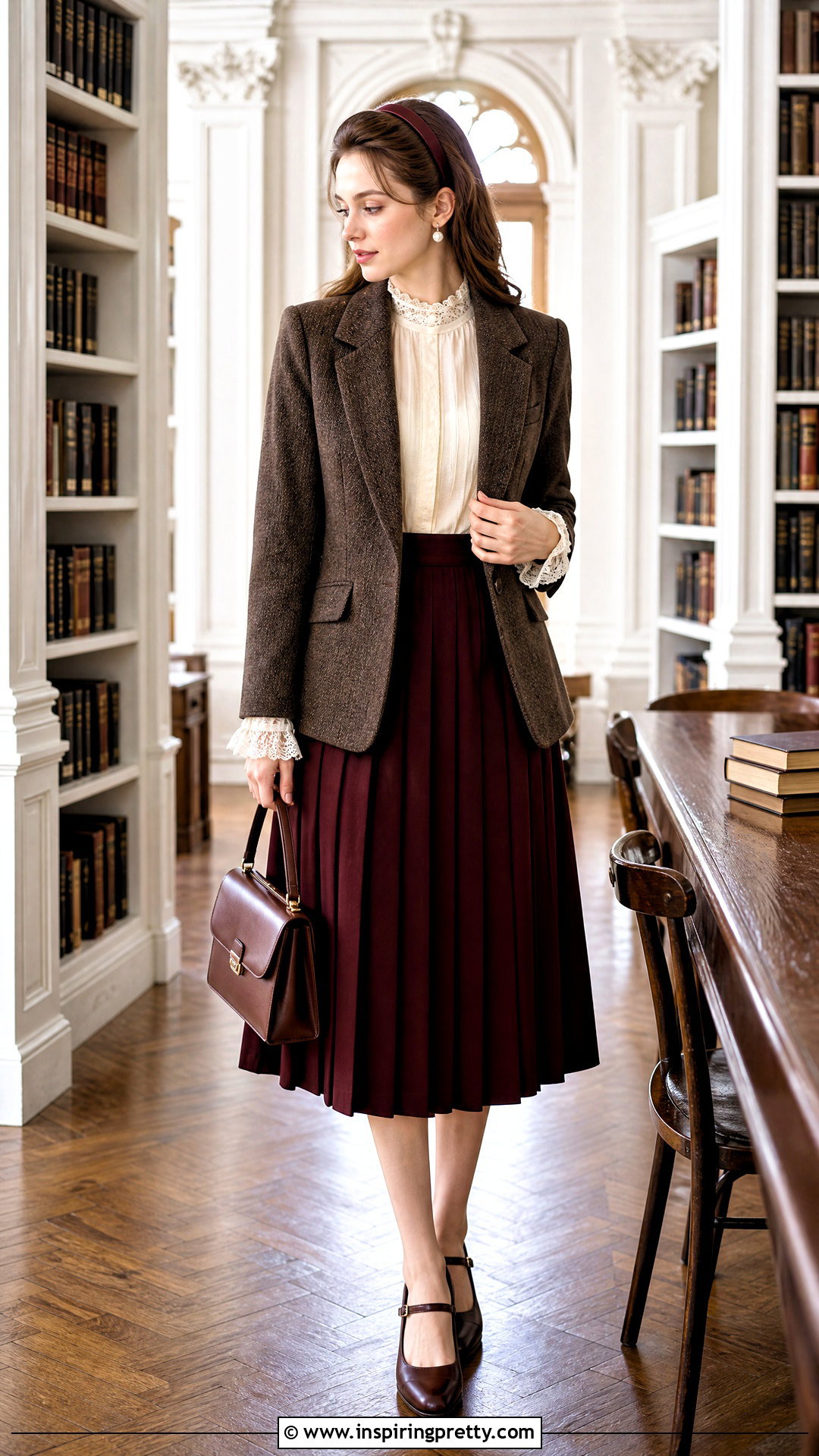 Romantic Academia Lace Blouse and Midi Skirt Outfit - 50 top academia ideas