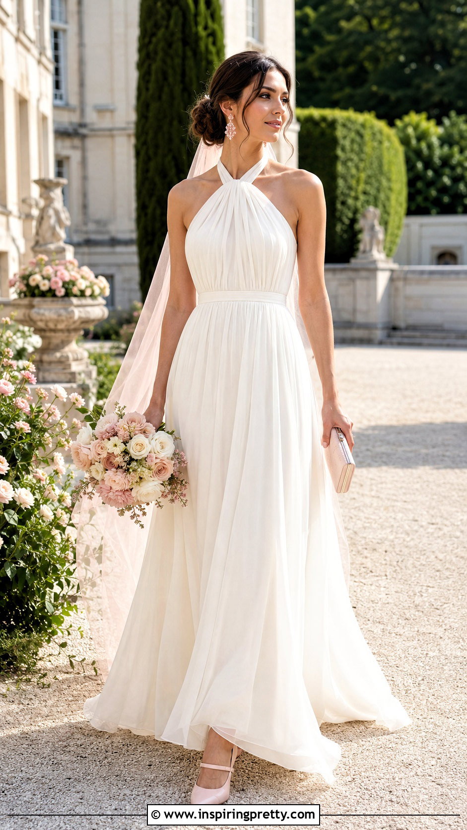 Romantic Halter Wedding Dress With Blush Accessories - 50 halter top wedding dress outfit ideas