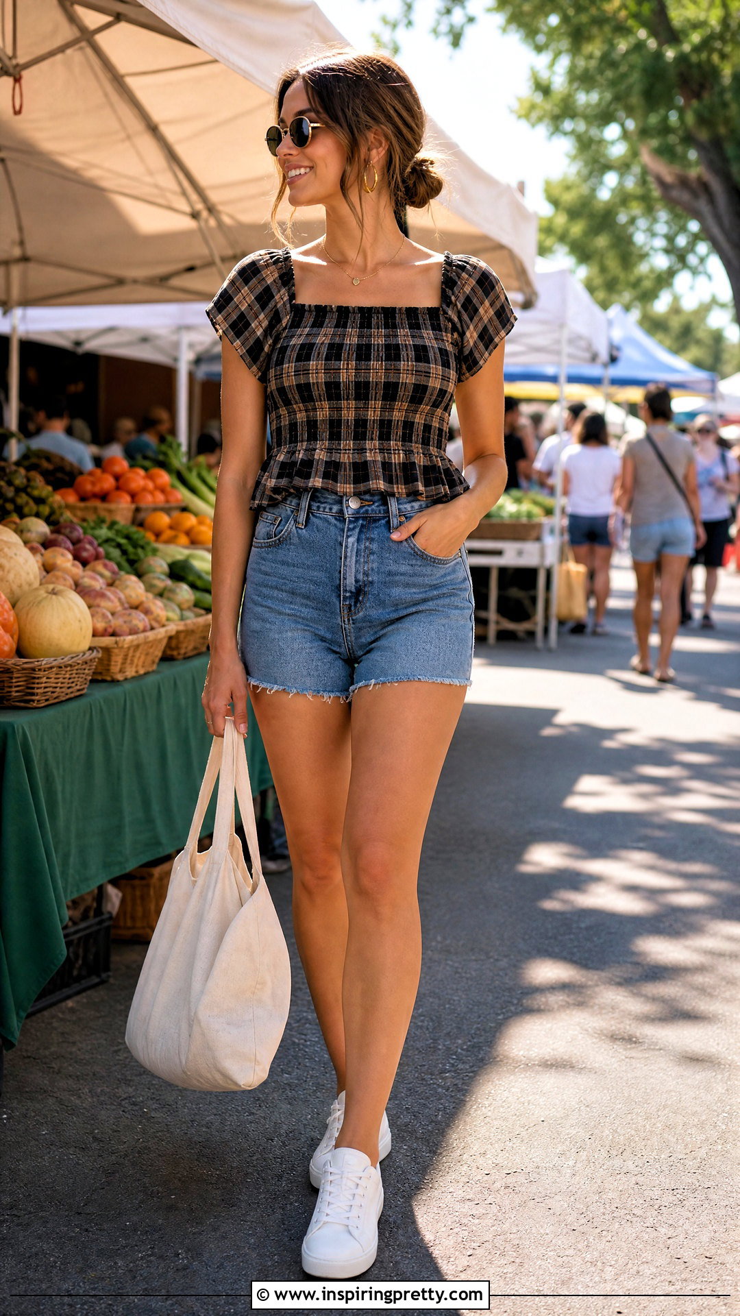 Romelle Shirred Top With Denim Shorts - 20 romelle shirred top outfit ideas