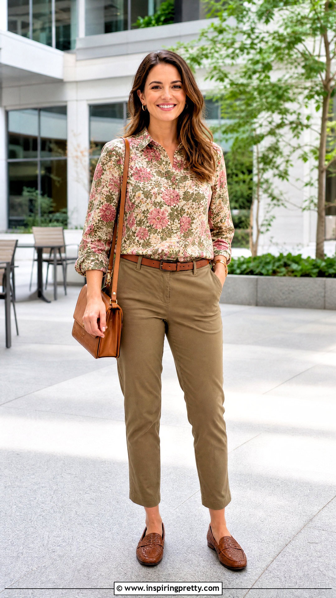 Rose And Olive Button Front Top With Khaki Pants - 20 rose and olive tops outfit ideas