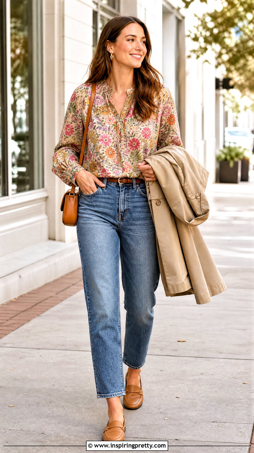 Rose And Olive Floral Top With Straight Leg Jeans - 20 rose and olive tops outfit ideas