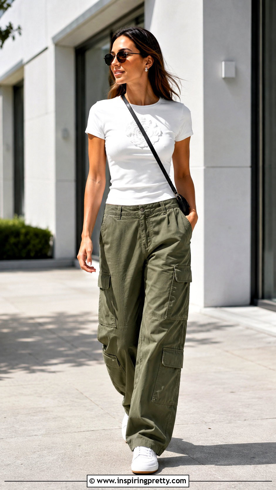 Rose Applique Top With Cargo Pants And Sneakers - 25 rose applique top outfit ideas