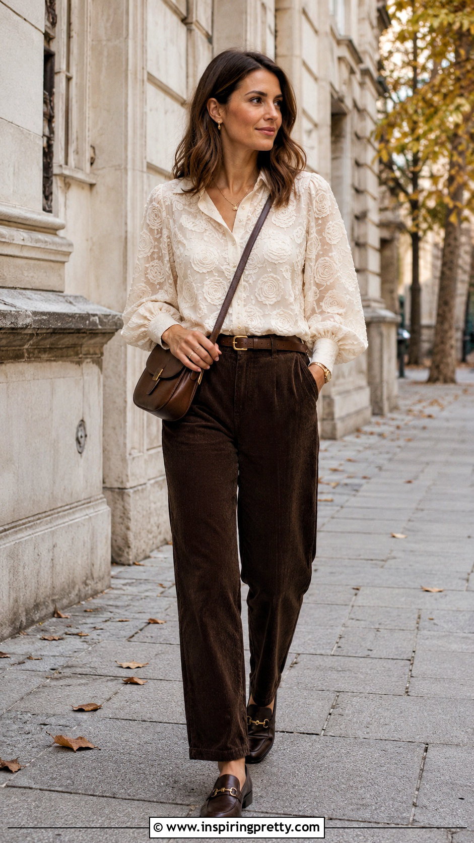 Rose Applique Top With Corduroy Pants And Loafers - 25 rose applique top outfit ideas
