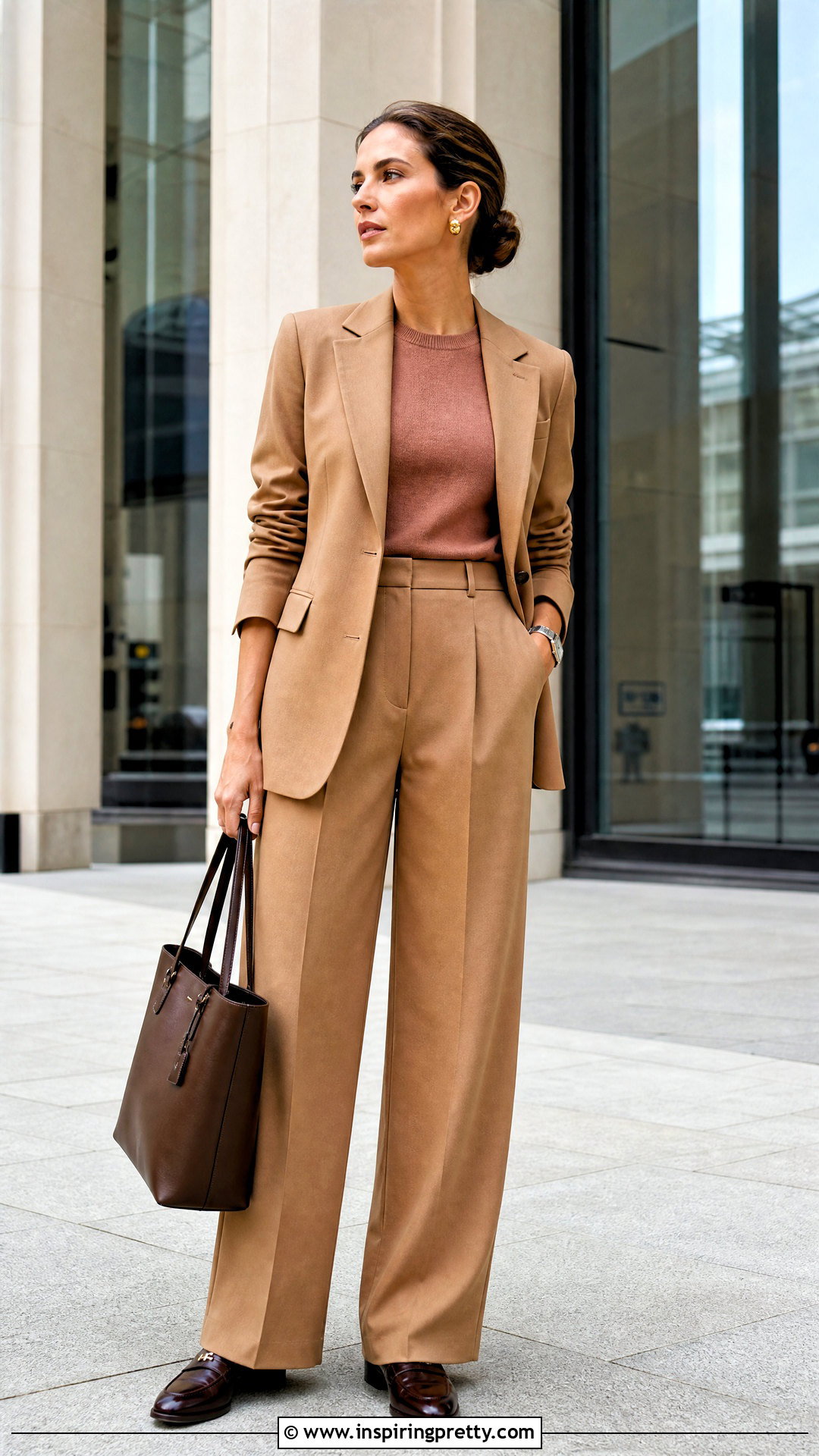 Rose Brown Top With Camel Suit - 25 Rose Brown Top outfit ideas
