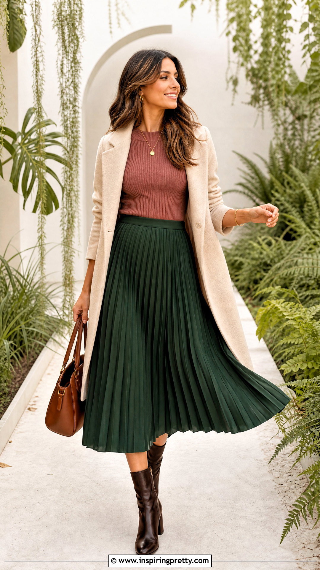 Rose Brown Top With Green Midi Skirt - 25 Rose Brown Top outfit ideas