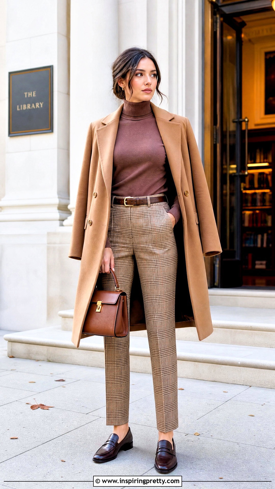 Rose Brown Top With Plaid Trousers - 25 Rose Brown Top outfit ideas