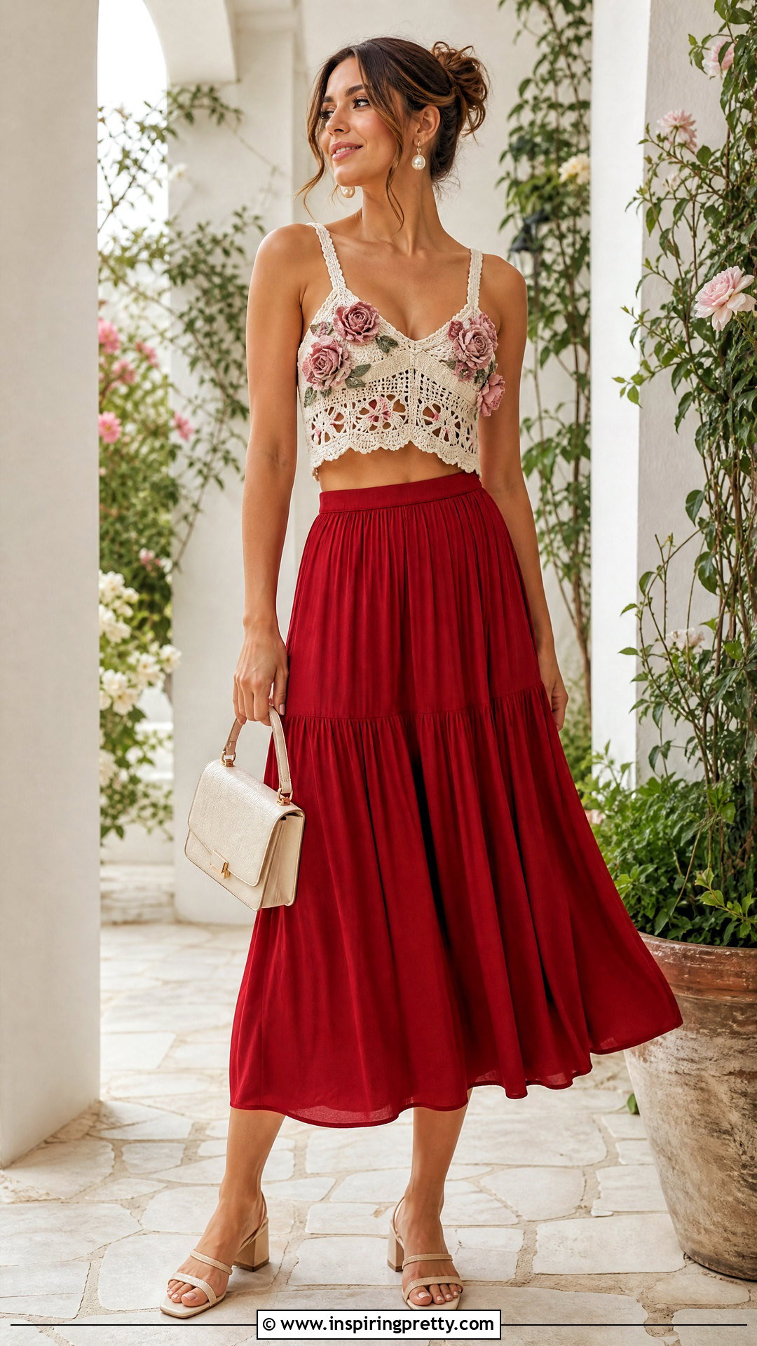 Rose Crochet Crop Top Outfit - 20 Flower Top Crochet ideas