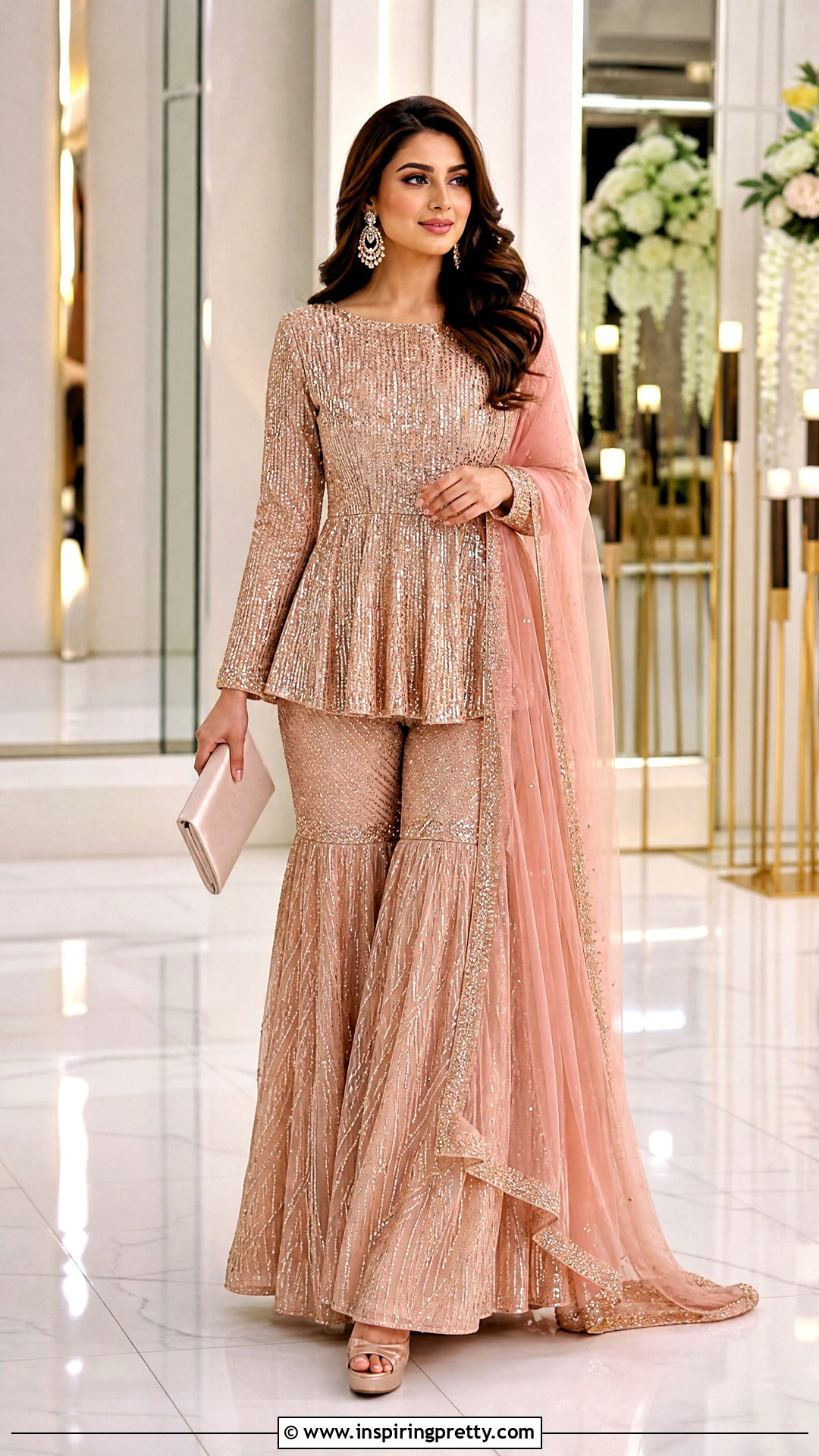 Rose Gold Peplum Top With Sharara - 50 peplum top with sharara outfit ideas