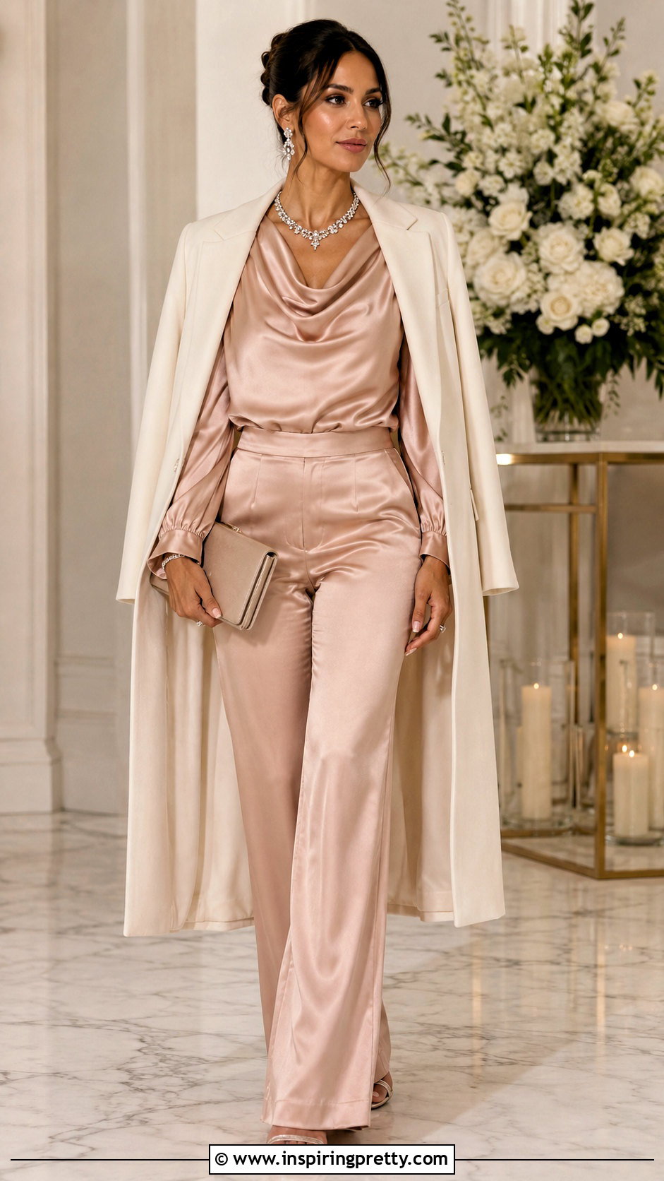 Rose Gold Satin pcs Trouser Set - 50 2pcs trouser and tops