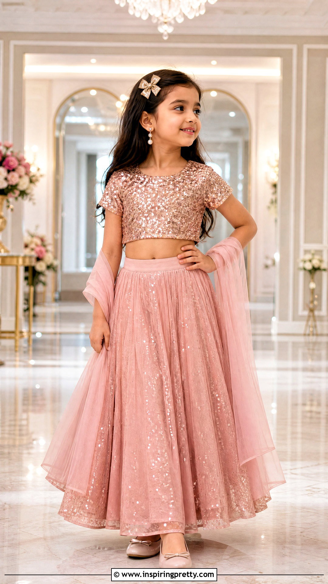 Rose Gold Sequin Kids Crop Top Lehenga - 50 kids crop top lehenga designs