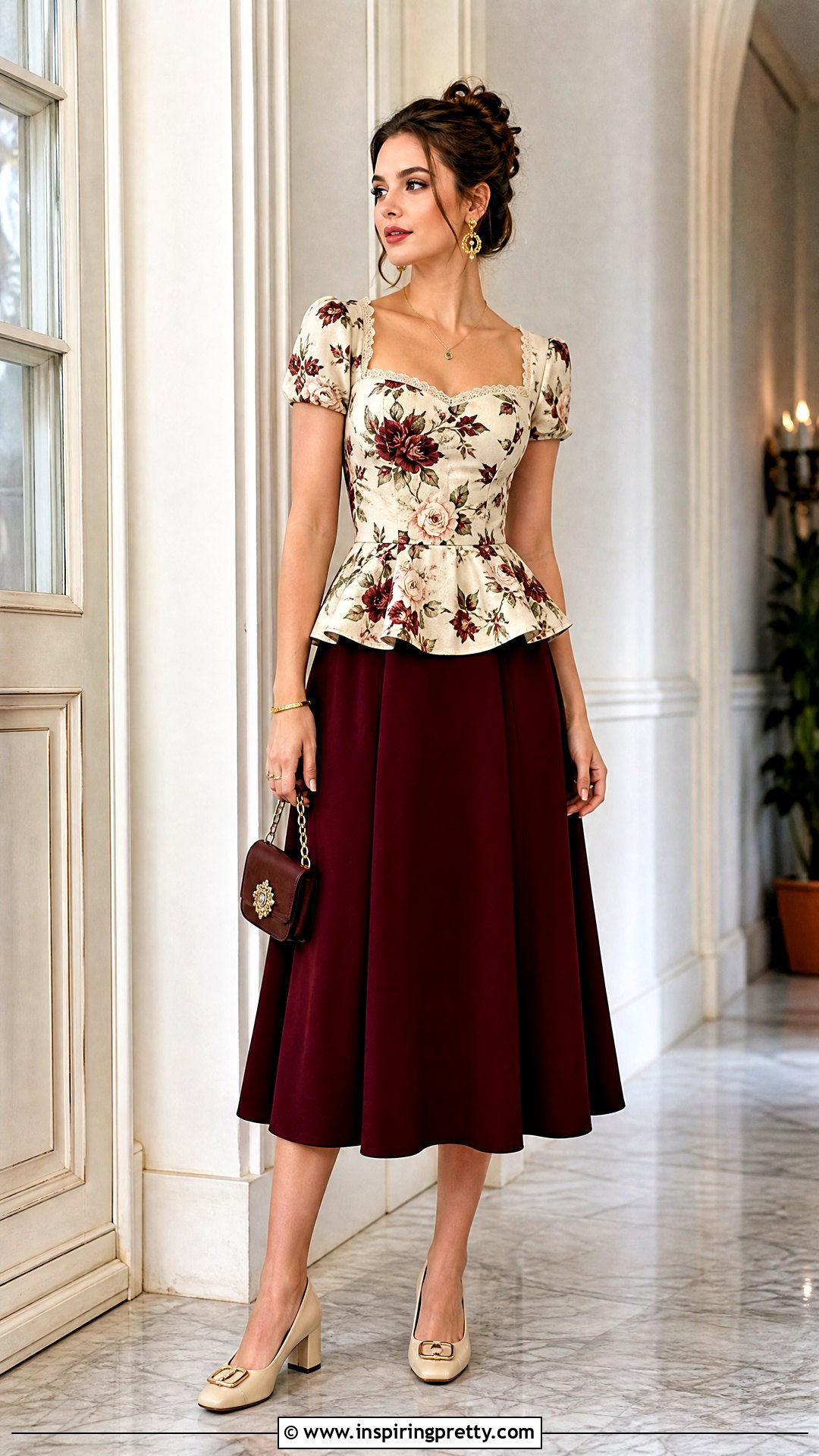 Rose Print Peplum Top Princess Aesthetic Outfit - 20 princess aesthetic outfits shirts & tops
