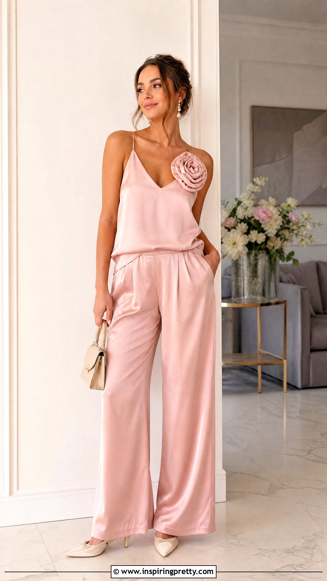 Rosette Tank Top With Satin Pants - 50 2000s tank tops