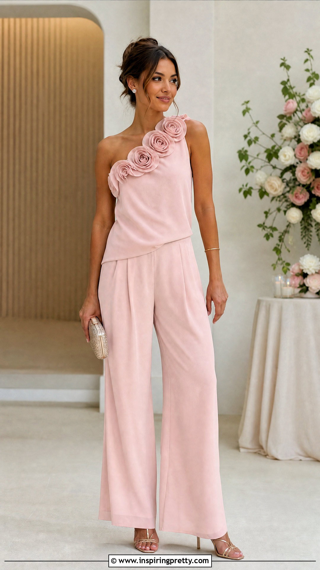 Rosette Top With Flowing Trousers - 50 fancy tops for women styles
