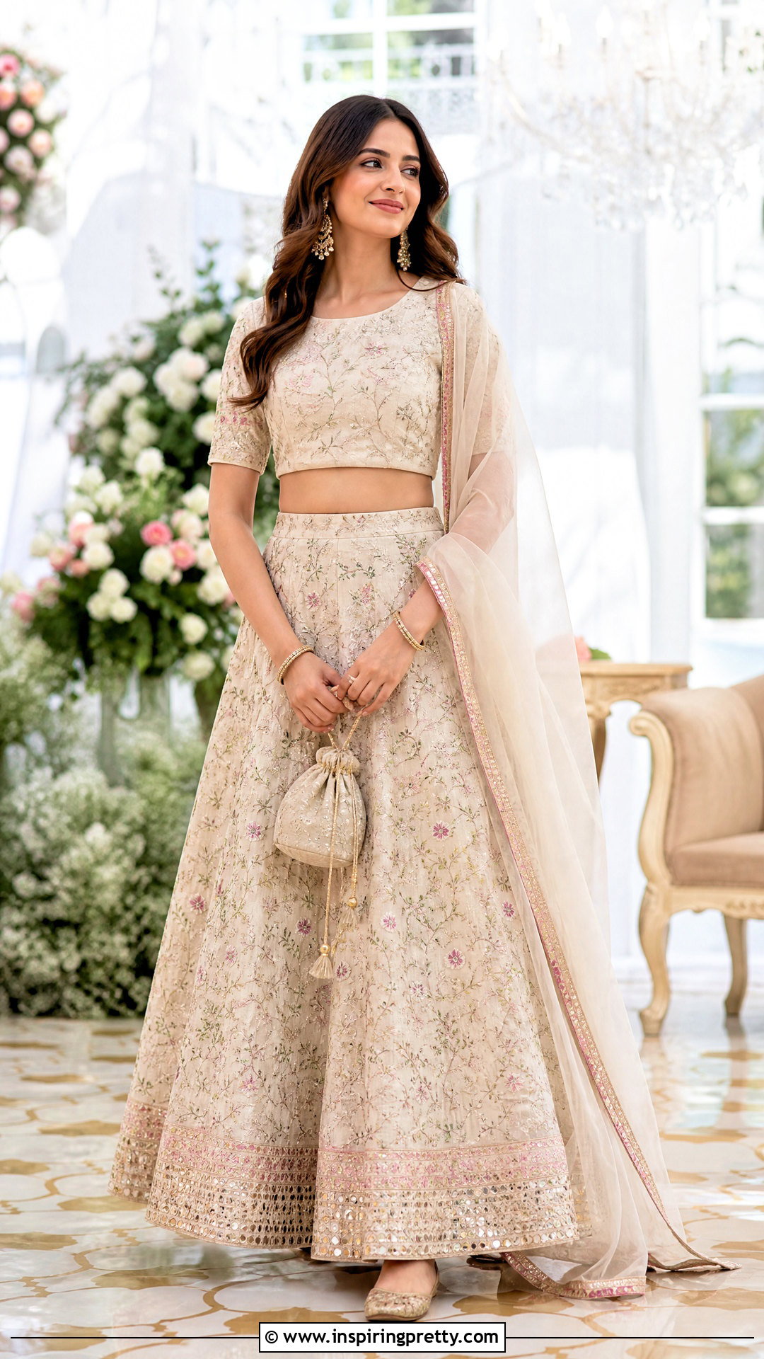 Round Neck Crop Top Blouse With Lehenga - 50 crop top blouse designs