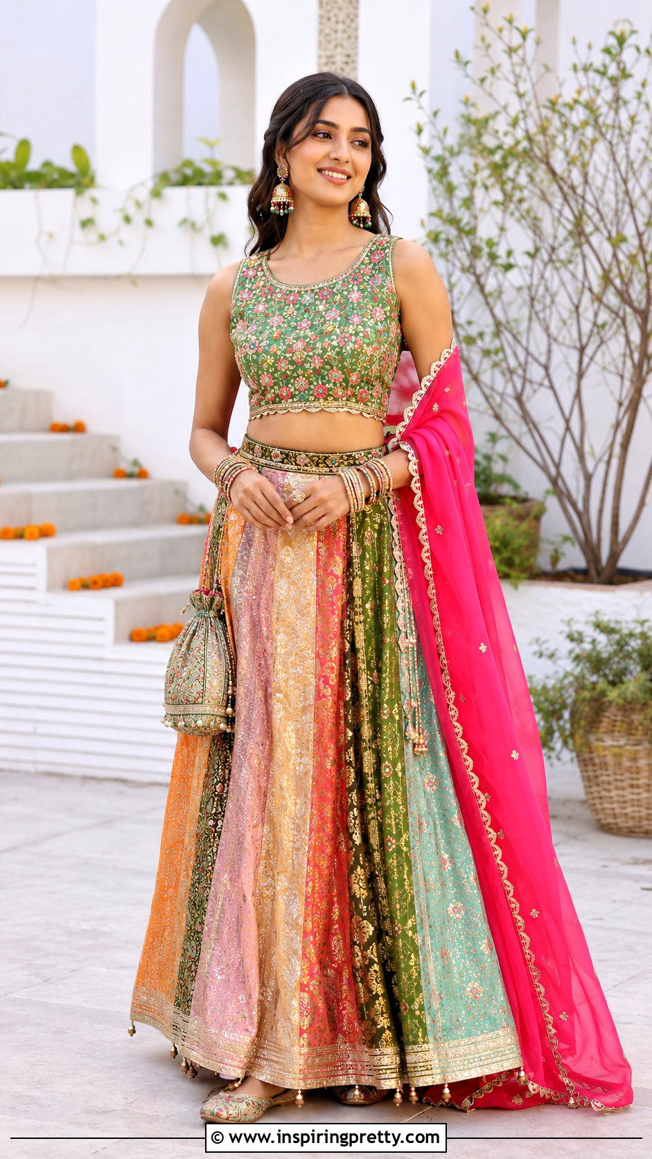Round Neck Embroidered Crop Top Lehenga - 50 Crop Top Designs For Lehenga Ideas