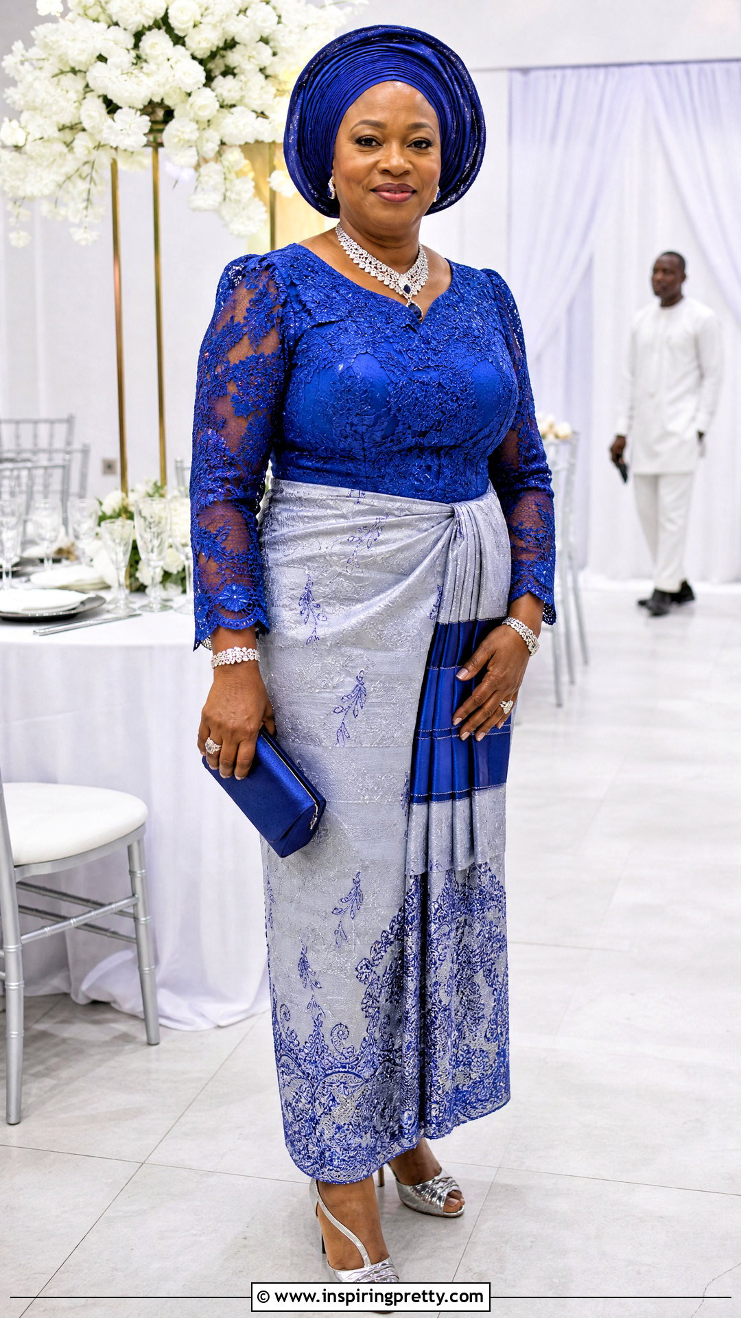 Royal Blue Lace Top And Wrapper Skirt - 50 skirt and top lace styles