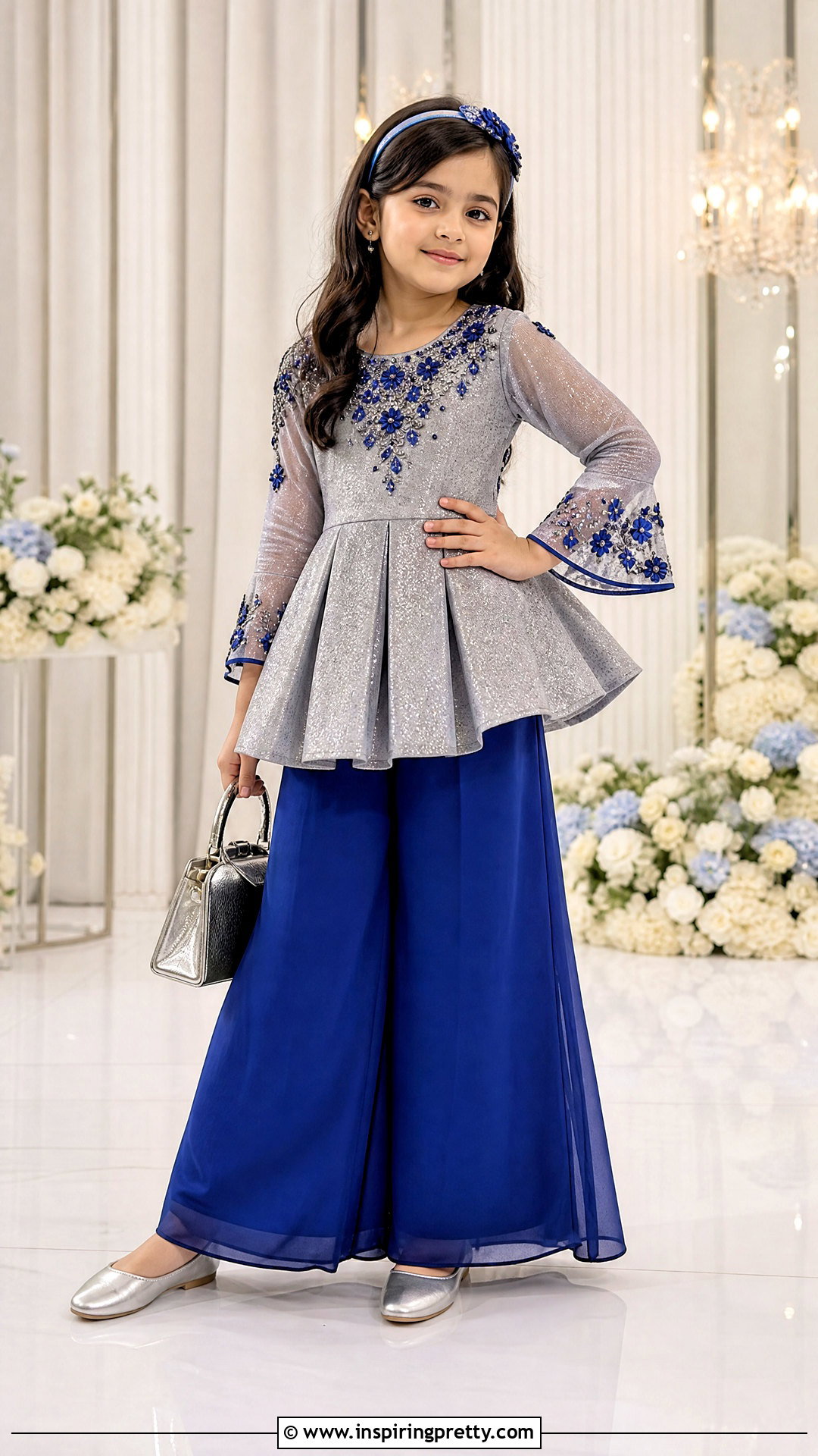 Royal Blue Palazzo With Silver Top - 50 kids plazo with tops