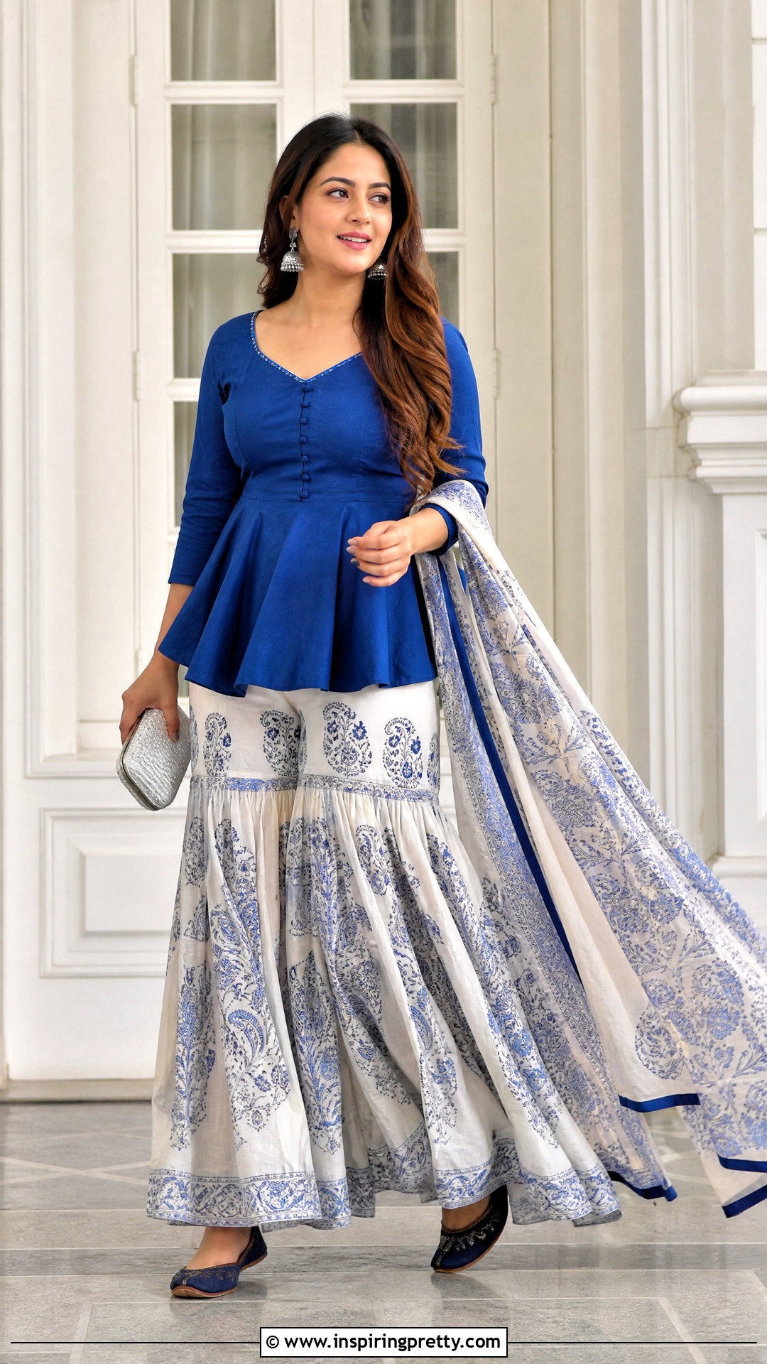 Royal Blue Peplum Top With Printed Sharara - 50 peplum top with sharara outfit ideas