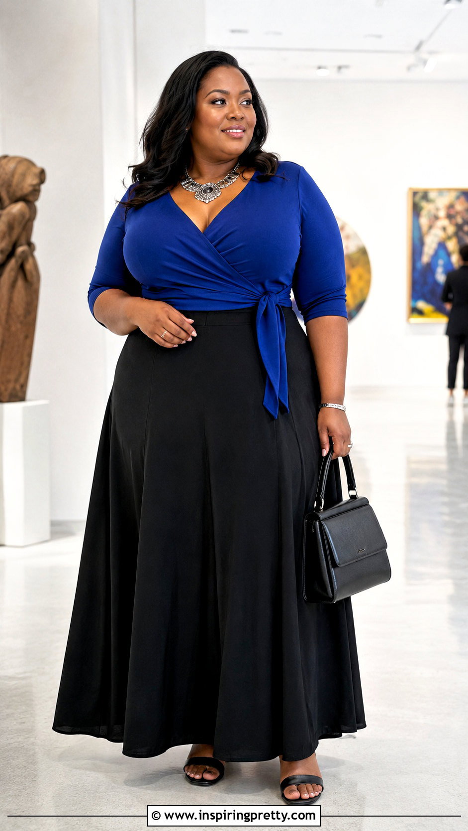 Royal Blue Plus Size Top With Black Maxi Skirt - 20 royal blue plus size tops outfit ideas