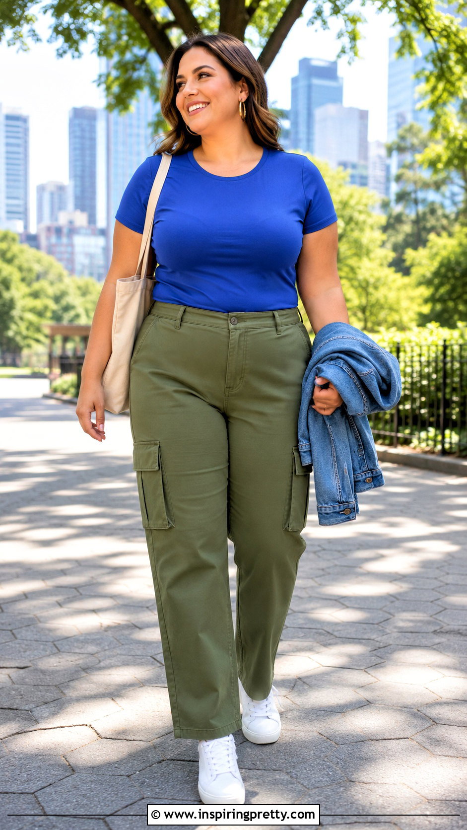 Royal Blue Plus Size Top With Olive Cargo Pants - 20 royal blue plus size tops outfit ideas