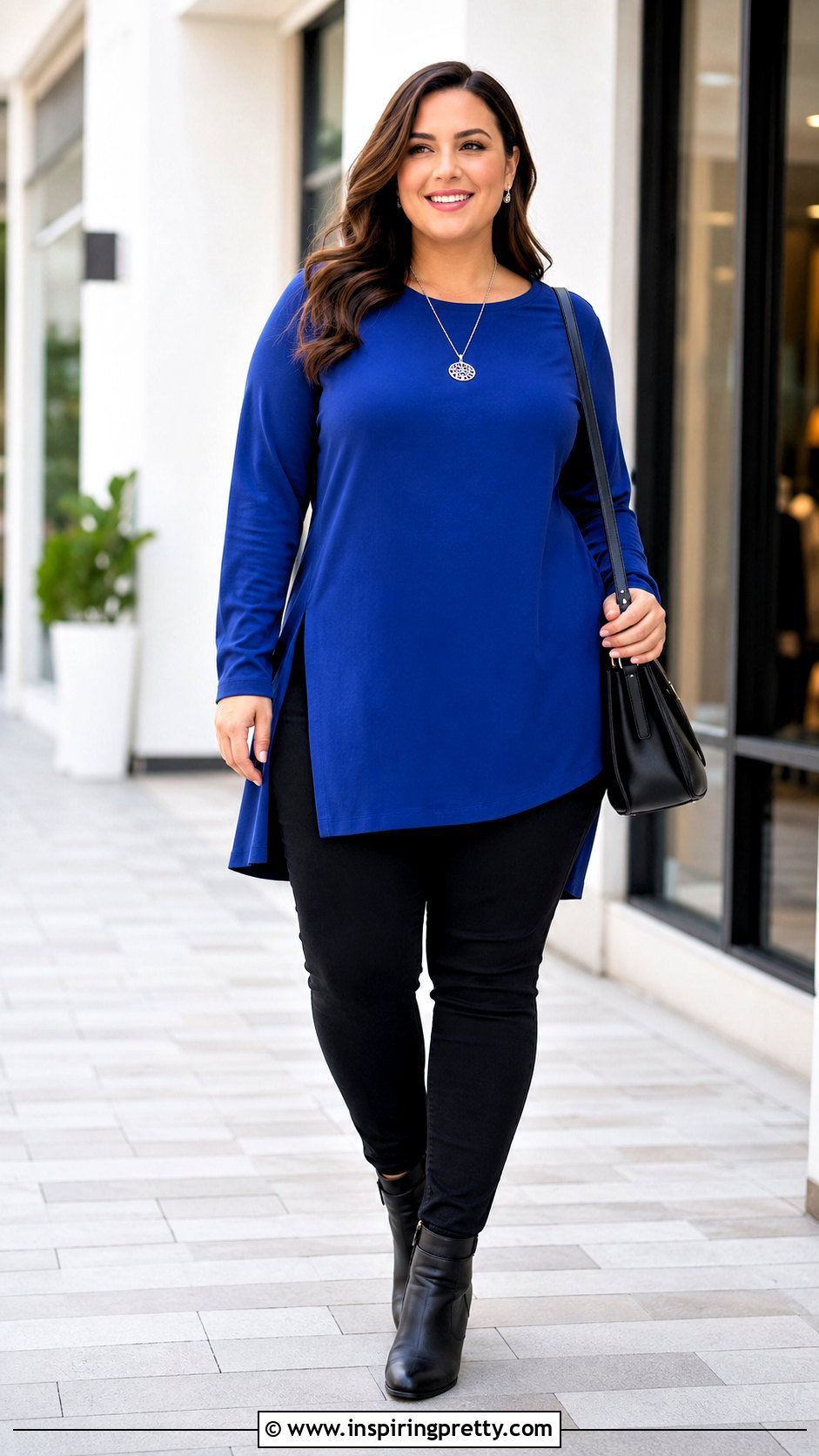 Royal Blue Plus Size Tunic With Black Skinny Jeans - 20 royal blue plus size tops outfit ideas