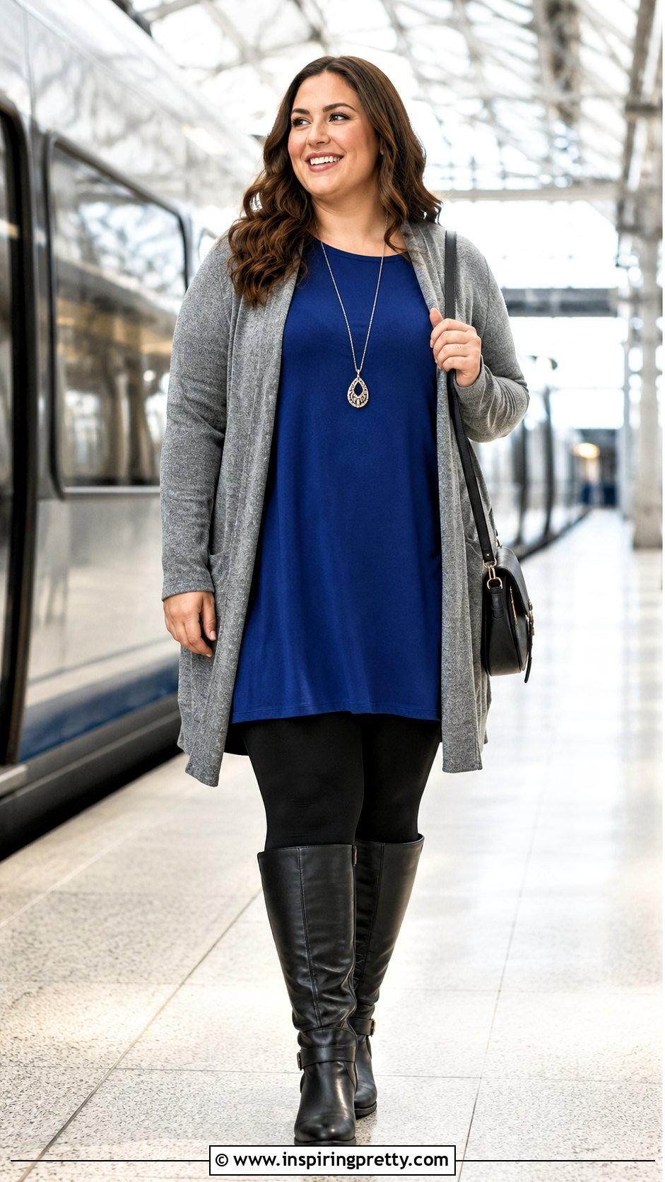 Royal Blue Plus Size Tunic With Leggings And Cardigan - 20 royal blue plus size tops outfit ideas