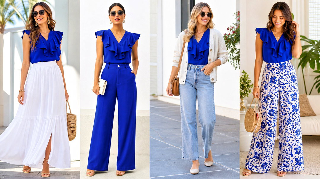25 Royal Blue Ruffle Top Outfit Ideas for Elegant Party Looks