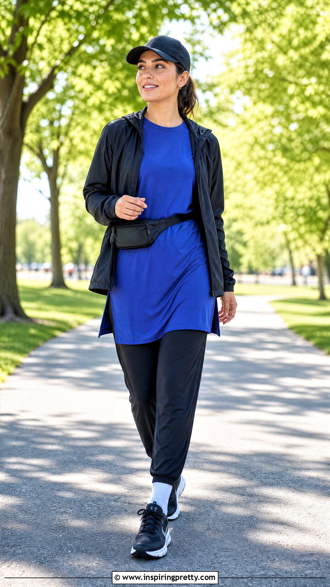 Royal Blue Workout Top With Modest Black Activewear Pants - 20 royal blue workout top outfit ideas