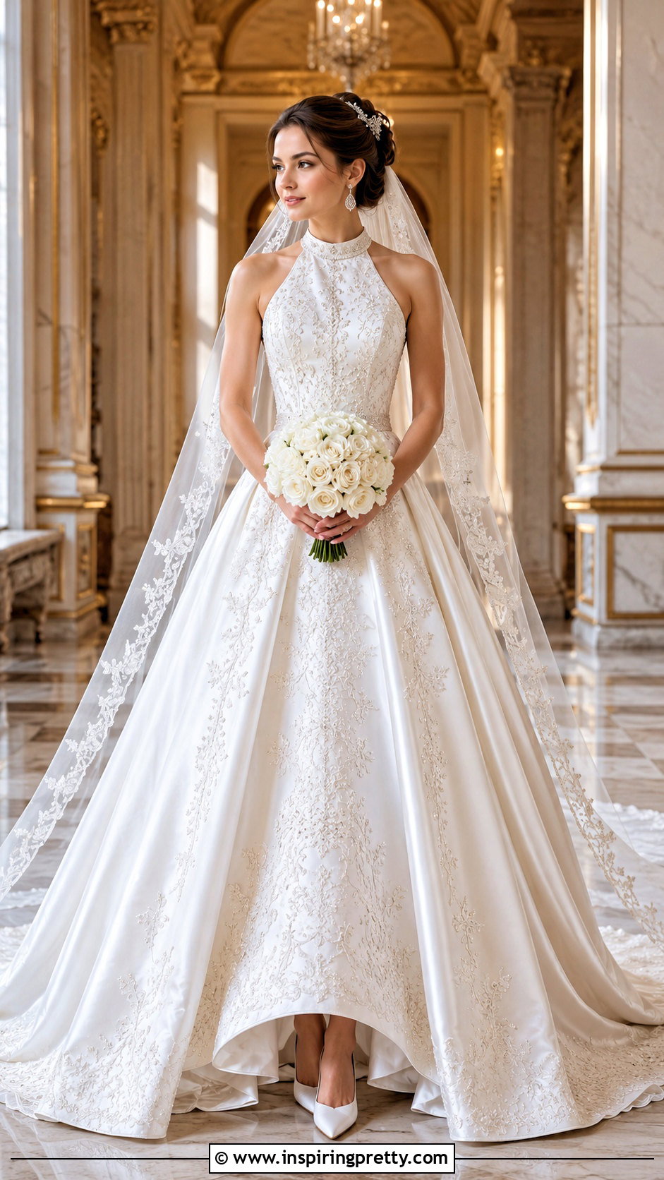 Royal Halter Ball Gown Wedding Dress With Embroidered Veil - 25 Halter Top Ball Gown Wedding Dress outfit ideas