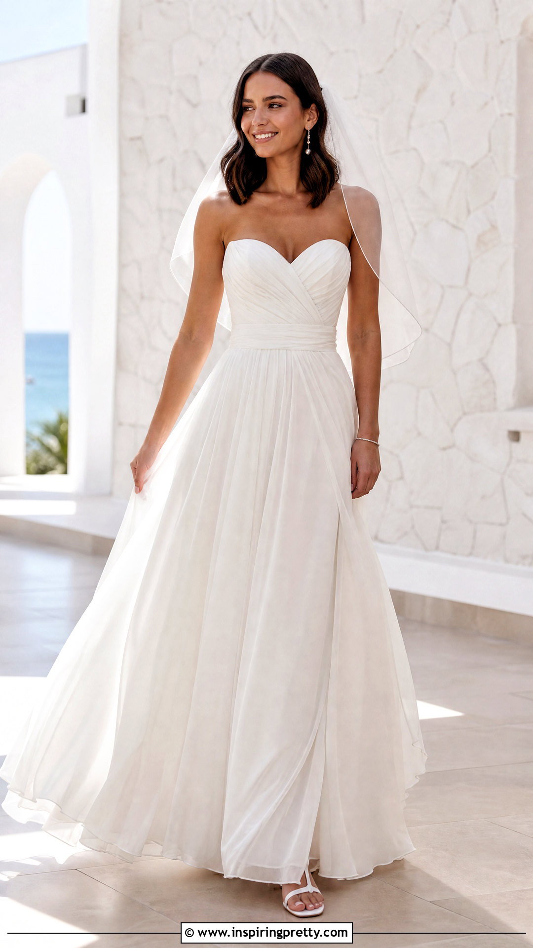 Ruched Corset Top Chiffon Dress - 50 corset top wedding dress outfit ideas