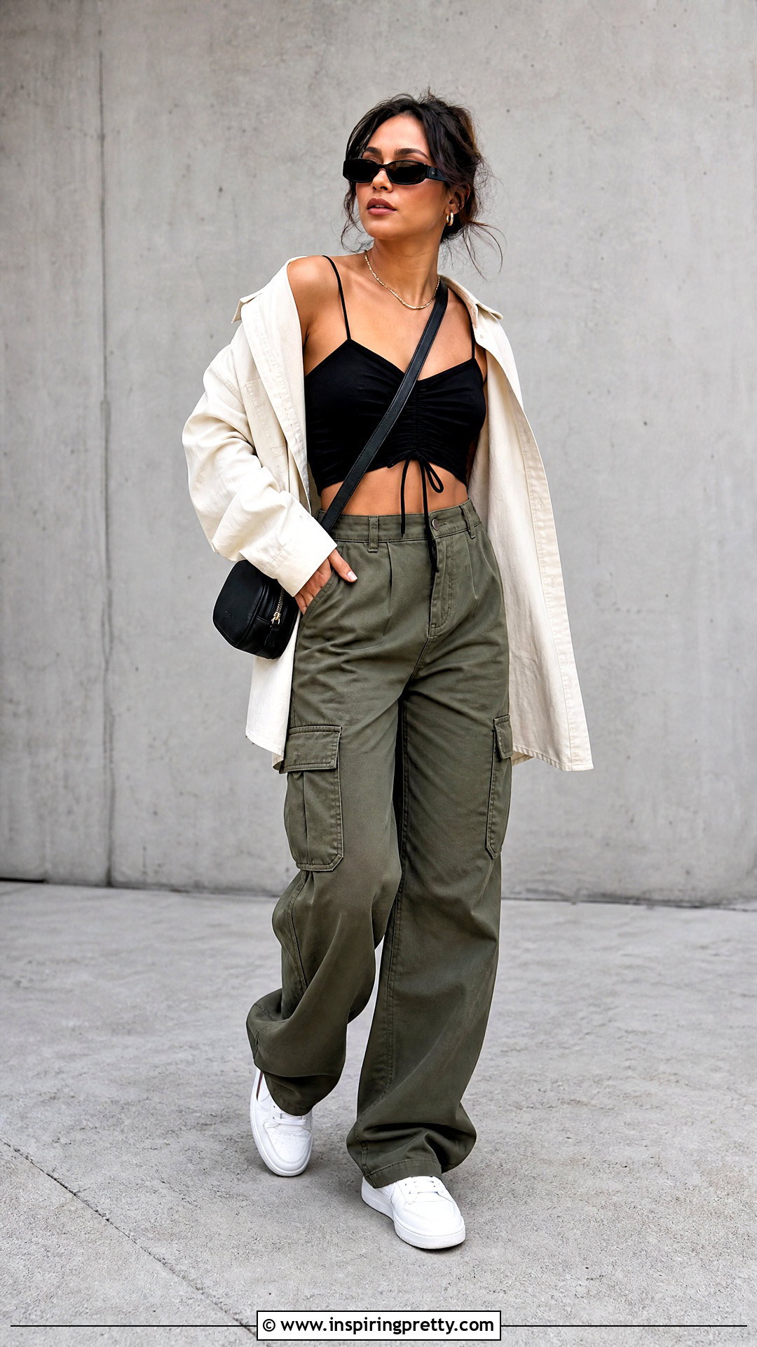 Ruched Crop Top With Cargo Pants - 50 ruched top outfit ideas